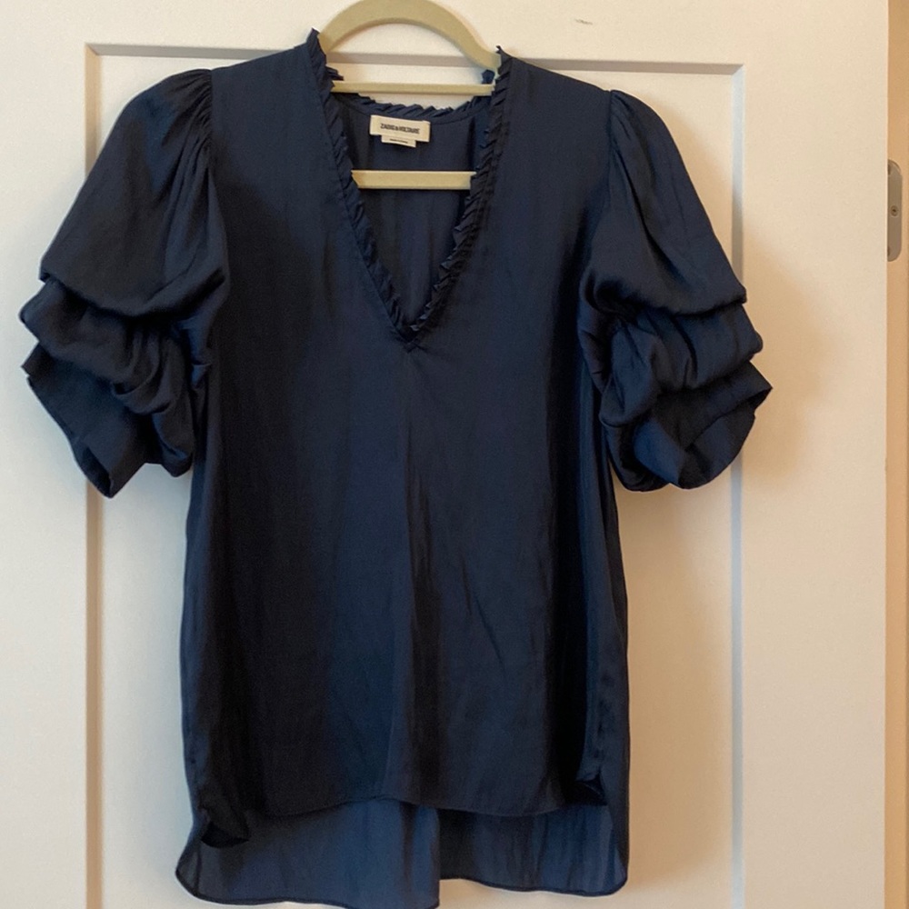 Puffed sleeve satin blouse